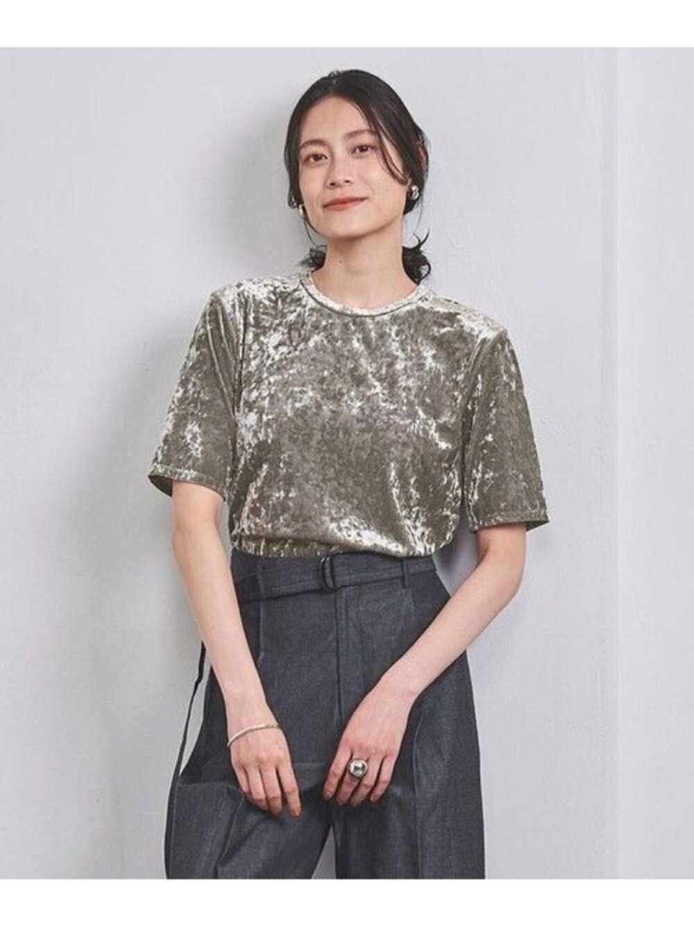 Vince Olive Green Crushed Velvet Silk Viscose Oversized Shirt Women Size S